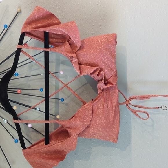 Soluna Lurex Shimmer Gold Swim Bikini Set Top and Bottoms Size Large Sweetheart - Picture 2 of 14